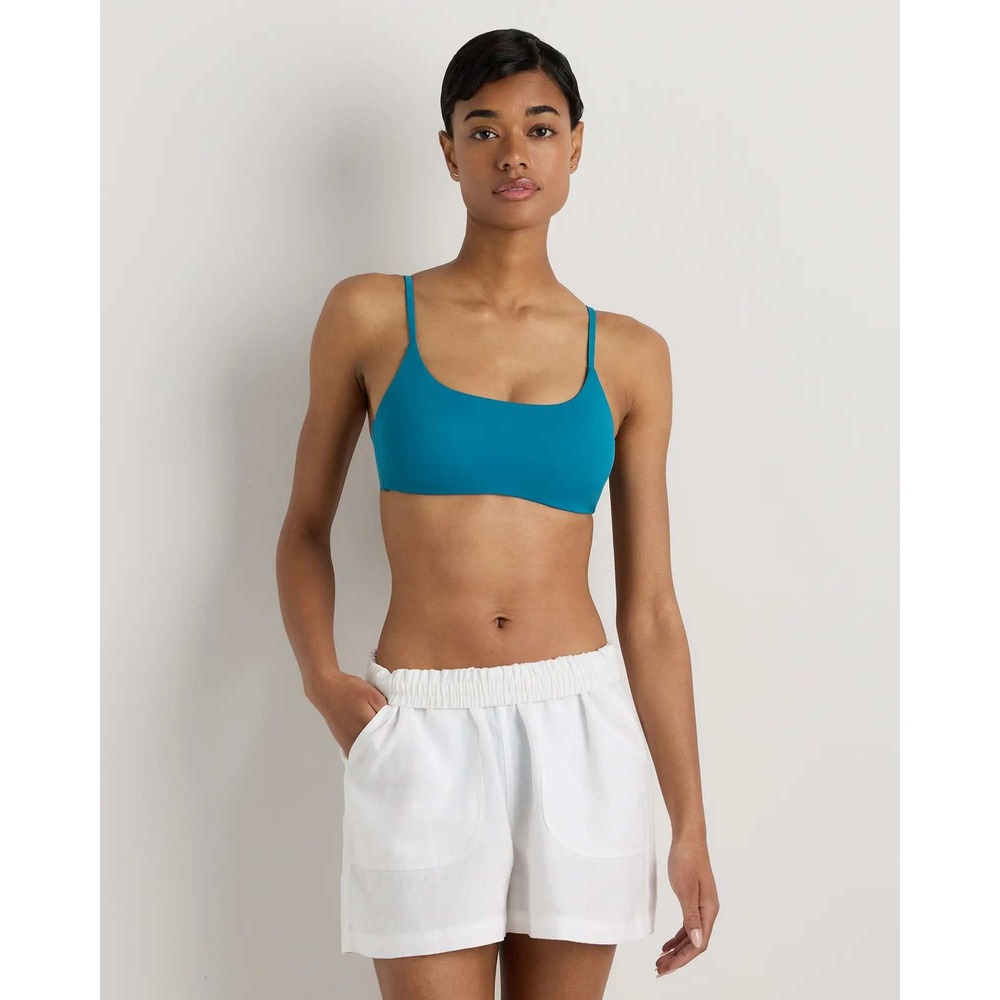 Quince Italian Scoop Neck Bikini Top Teal Blue Recycled Swim S Beach Vacation